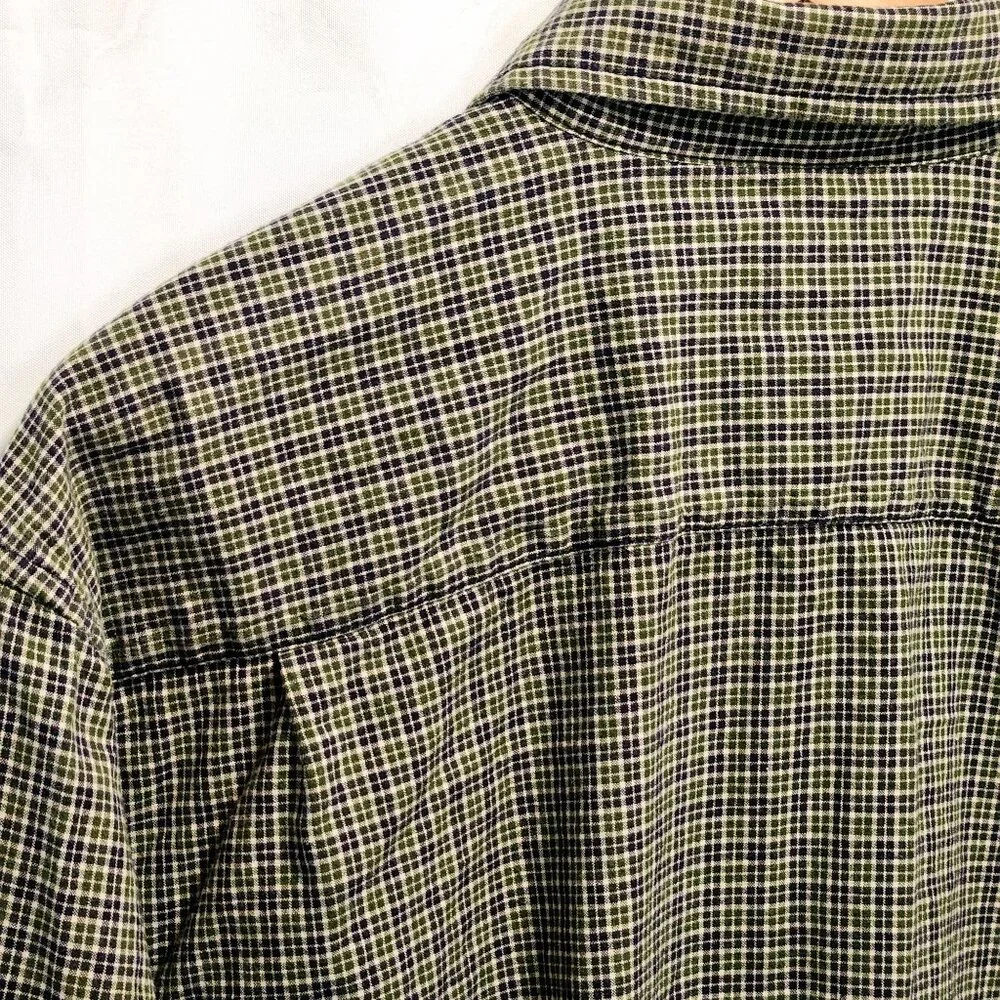 Carhartt Long Sleeve Button Up Shirt Men's LG Blue Green Pin Check Plaid Camping
